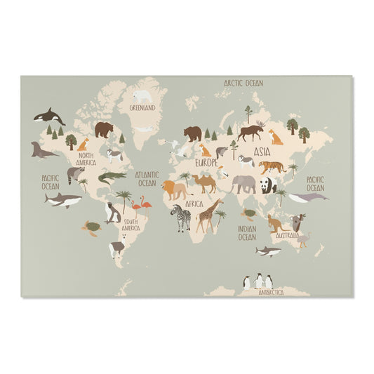 OVI Home Collection: Map of the World Play Mat (Morning Fog)