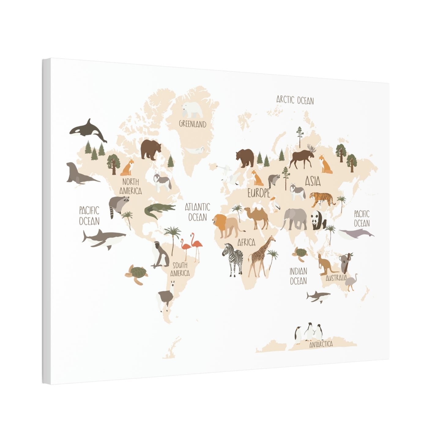 OVI Home Collection: Map of the World Children's Canvas Wall Art (Bright White)