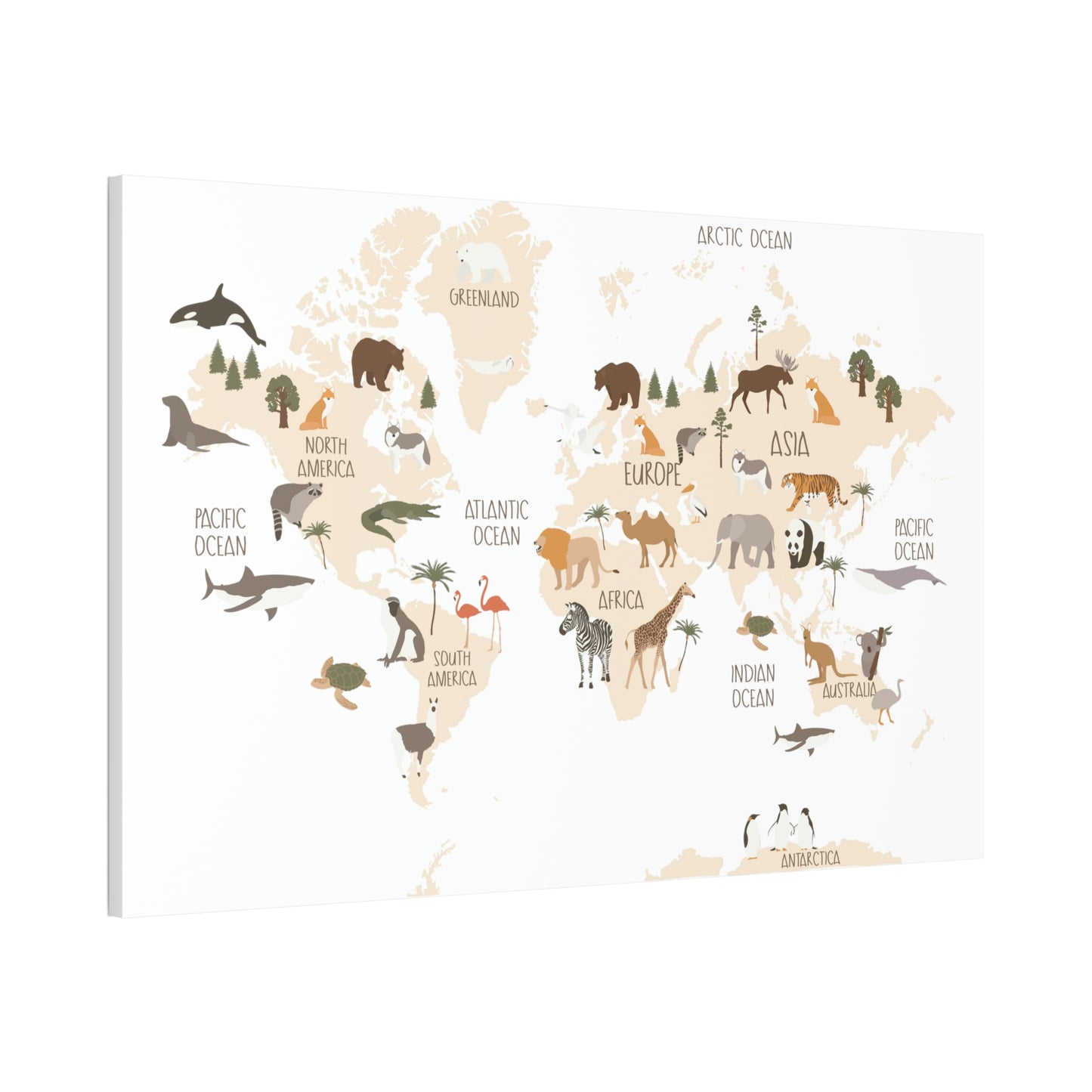 OVI Home Collection: Map of the World Children's Canvas Wall Art (Bright White)